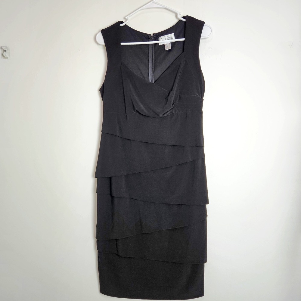 Joseph Ribkoff Little Black Dress Size 10 Tiered Sleeveless Knee Length Evening